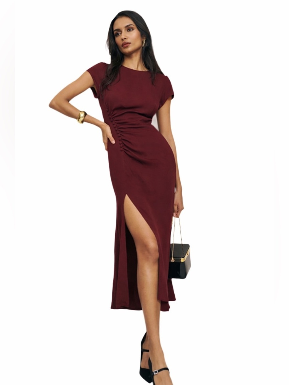 Reformation Frasier Dress Prune Burgundy Size XL NWT